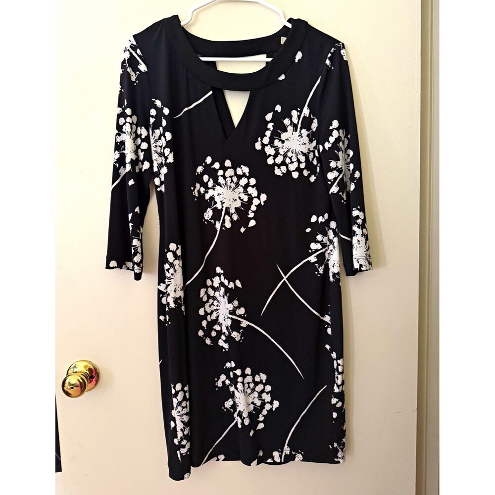 Banana Republic Womens Black/White Floral 3/4 Sleeve Knee Length Dress Size S